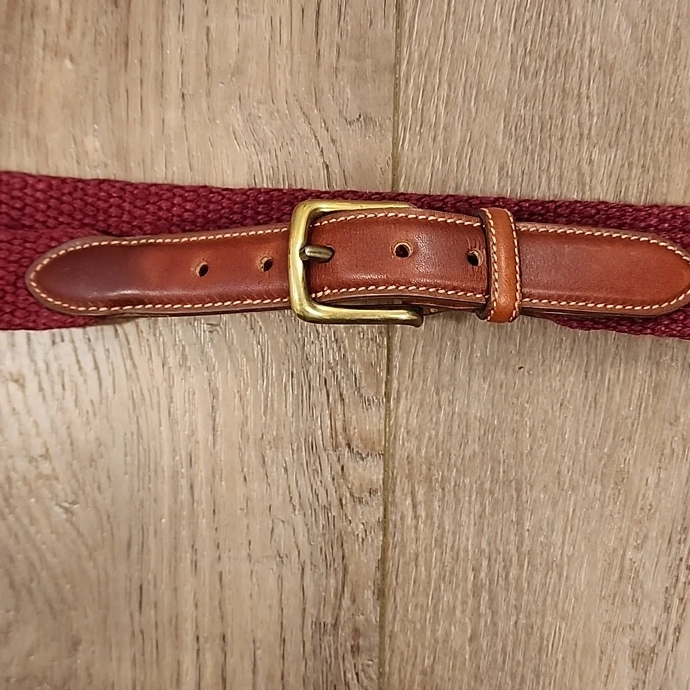 Vintage Trafalgar Woven Belt Burgundy Maroon Leather Accents 90s Men's size 34